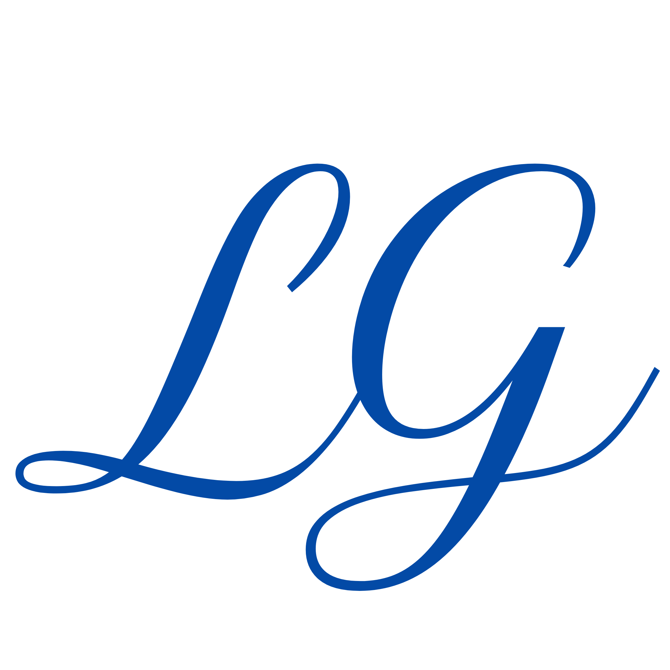 Stylized blue initials 'LG' on a transparent background in elegant script font.