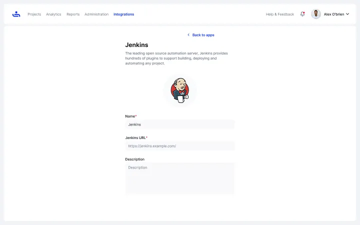  An example of integrations in TestFiesta.