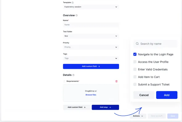 Shared steps in TestFiesta, a flexible test management platform.