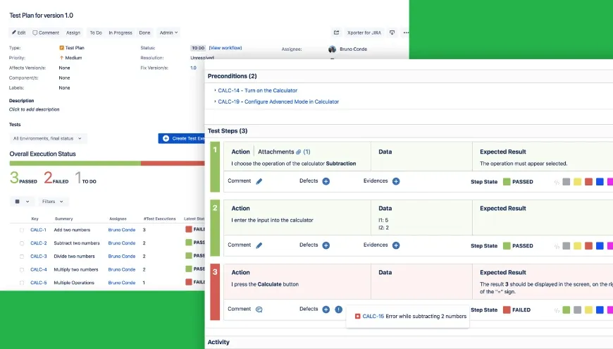 Interface screenshot of Xray test management within Jira.