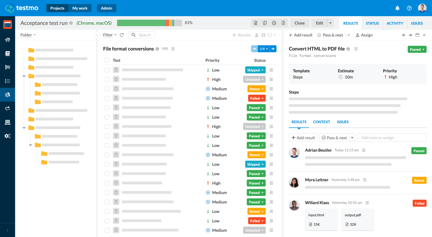 TestMo test management interface screenshot.