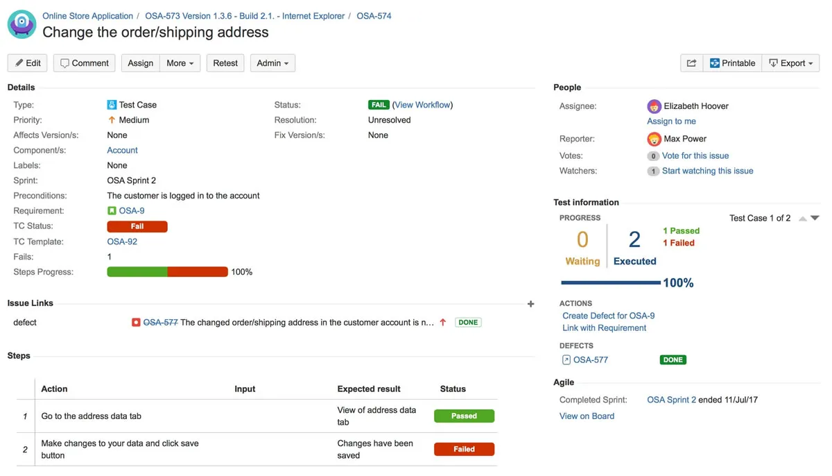 Interface screenshot of TestFLO for Jira. 