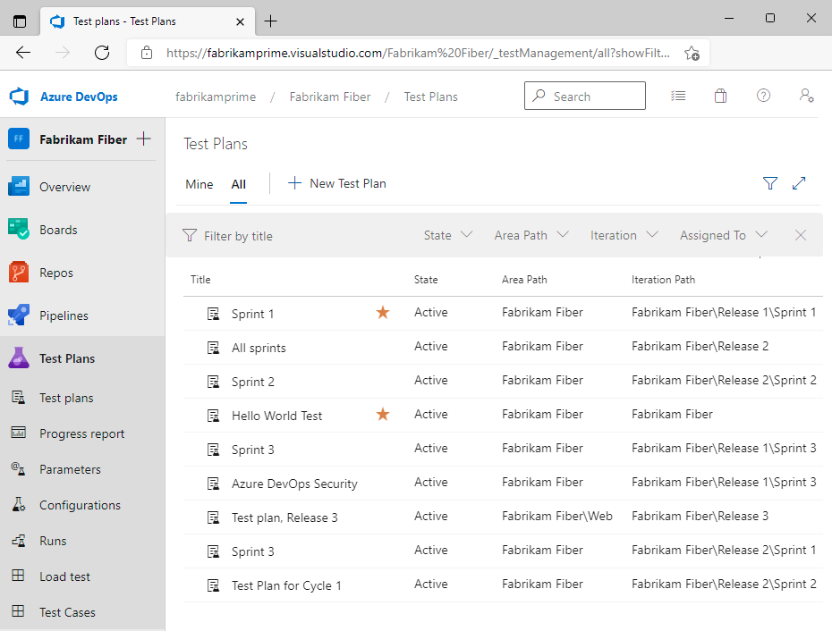 Alt text: Azure Test Plans interface screenshot.
