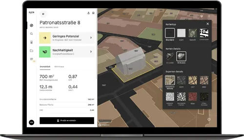 Macbook zeigt Bildschirminfo zu den verfügbaren Gebäudedaten aus der syte Anwendung.