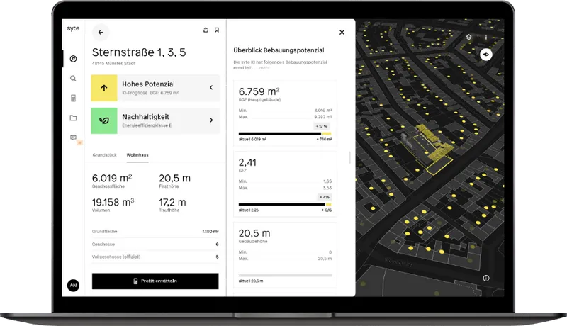 Bildschirmfoto der KI-Potenzial Karte aus der syte Software.