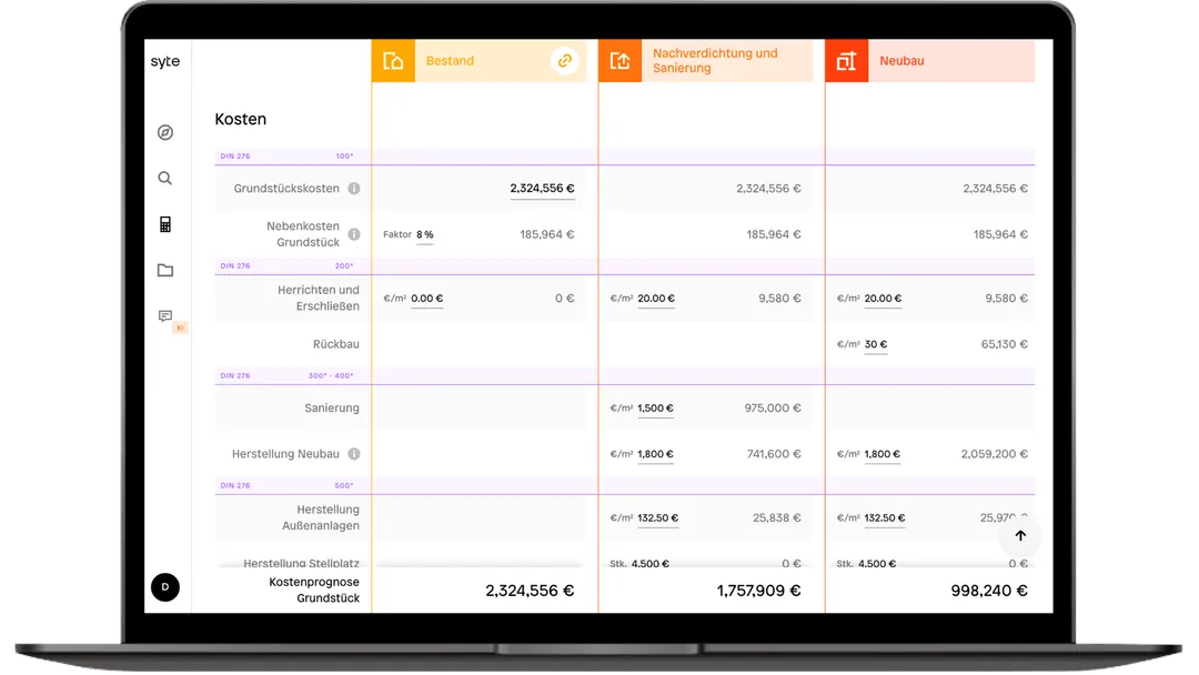 Mockup Dashboard Wirschaftlichkeitsberechnung