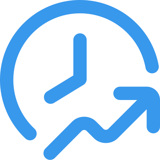 icon with clock and upwards arrow representing saved time