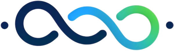 Logo stylisé représentant une chaîne infinie formée de segments bleus et verts dégradés.