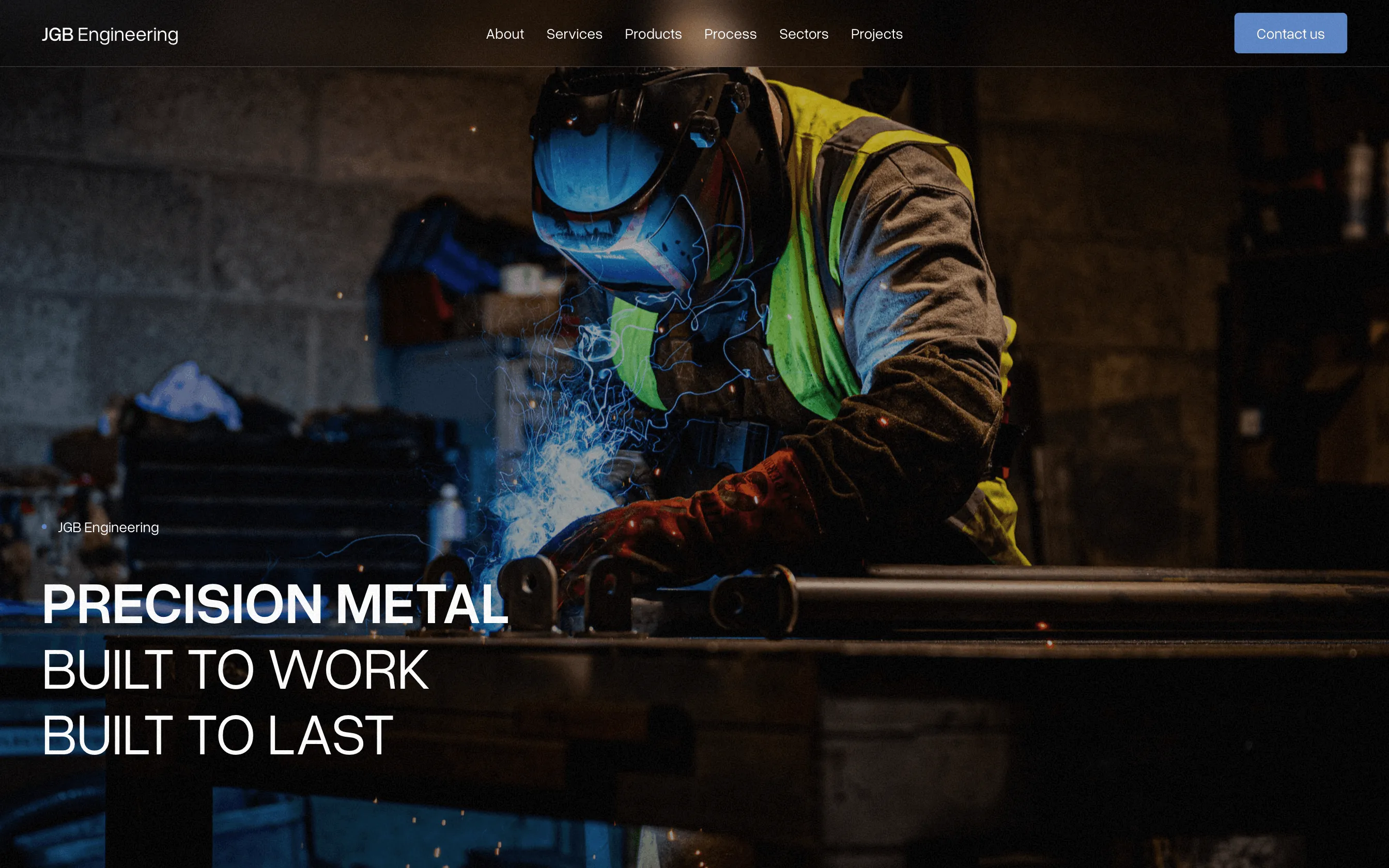 Worker in protective gear welding metal in a workshop with sparks flying, showcasing precision metal craftsmanship.
