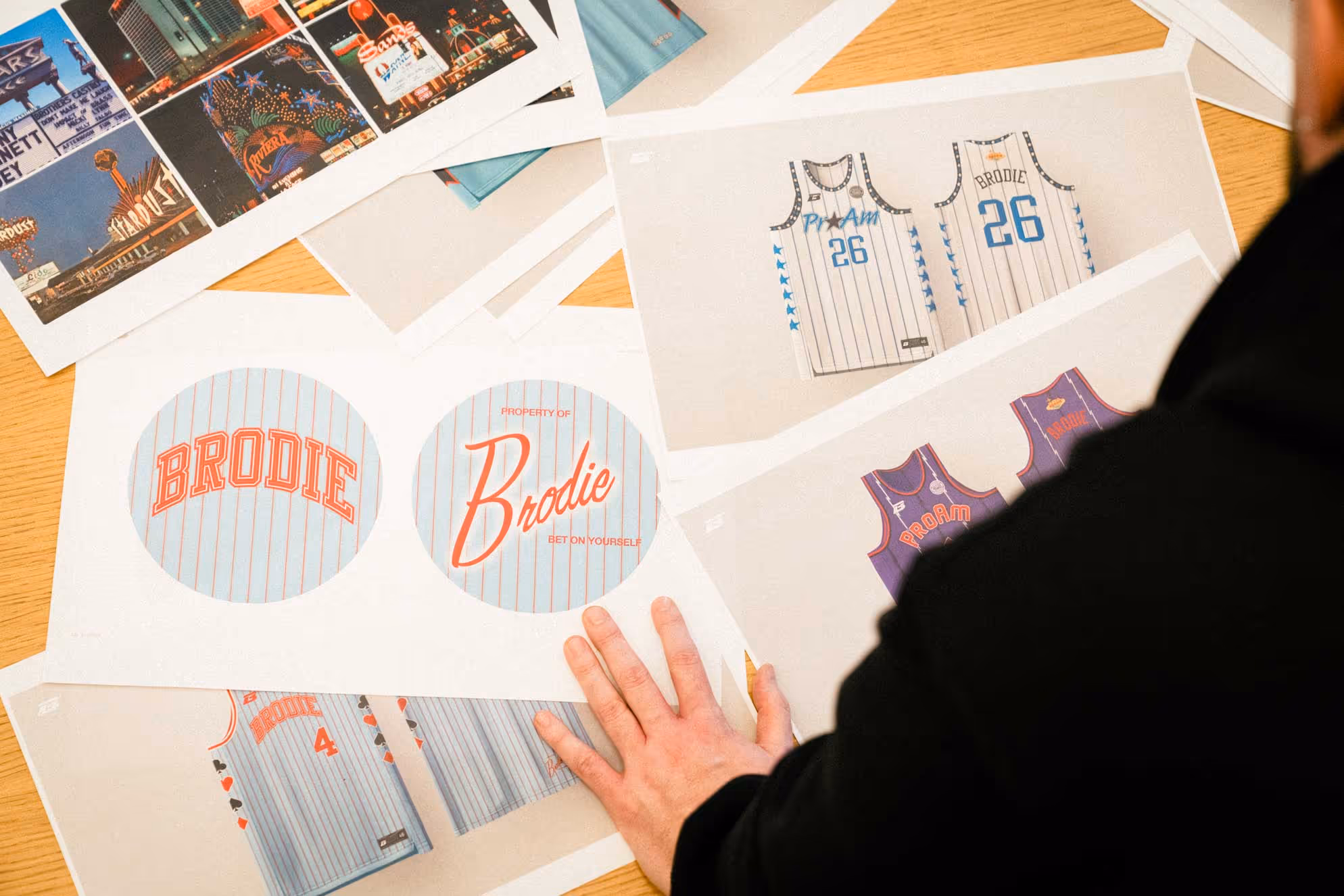 Inside the Brodie Rec League headquarters — league memorabilia, branded gear, and basketball culture on display