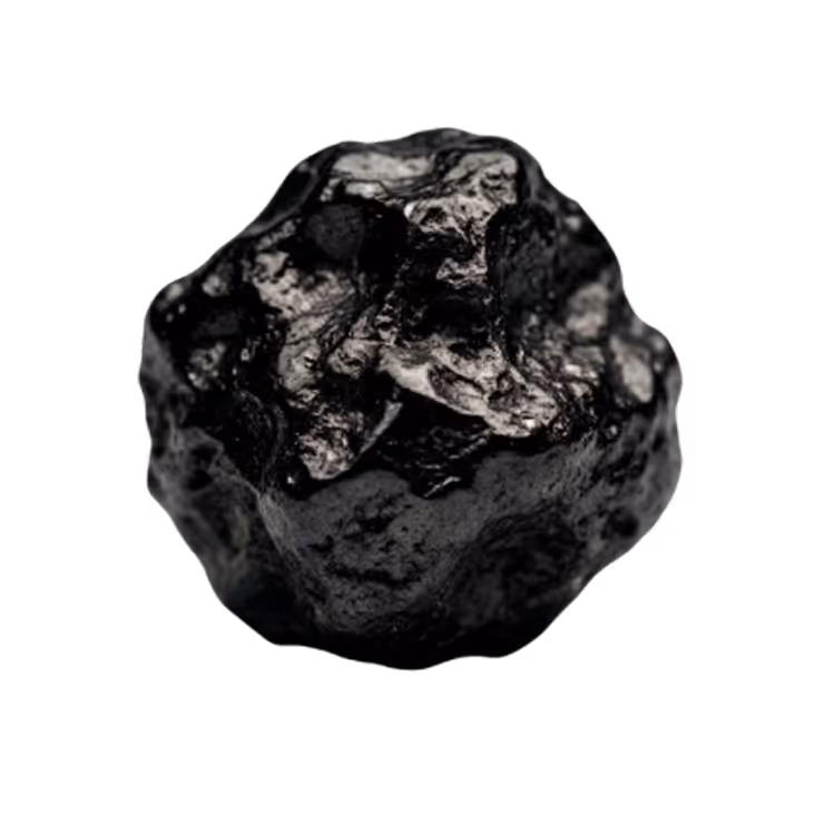 Close-up of a rough, irregular black truffle on a black background.