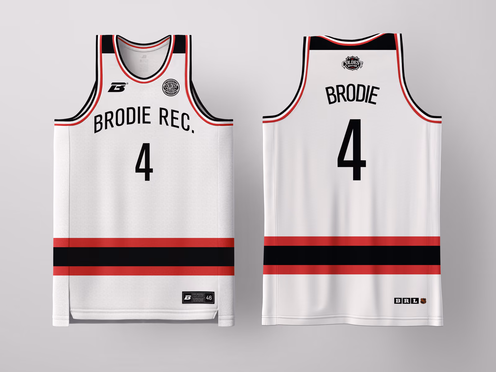 Brodie Rec League Brooklyn White Coldest Winter '27 jersey, custom basketball uniform for the recreational league