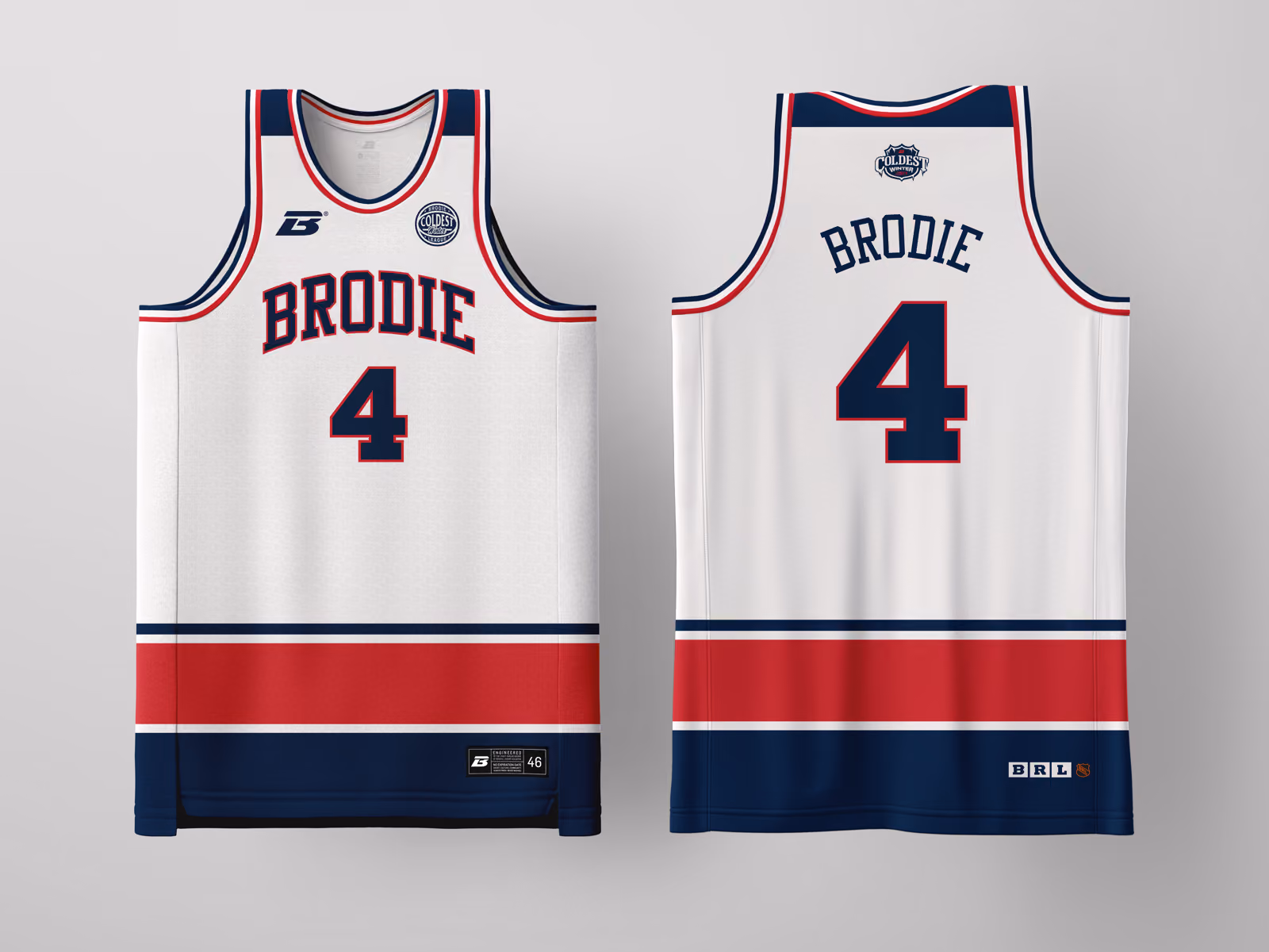 Brodie Rec League Cleveland White Coldest Winter '27 jersey, custom basketball uniform for the recreational league