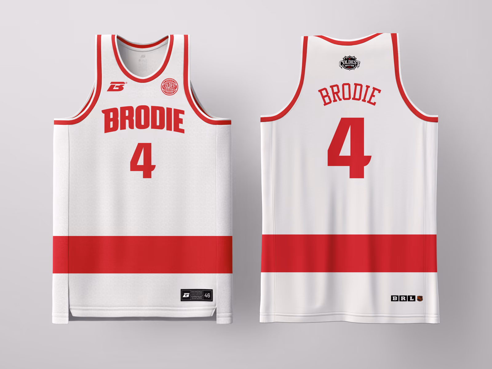 Brodie Rec League Detroit White Coldest Winter '27 jersey, custom basketball uniform for the recreational league