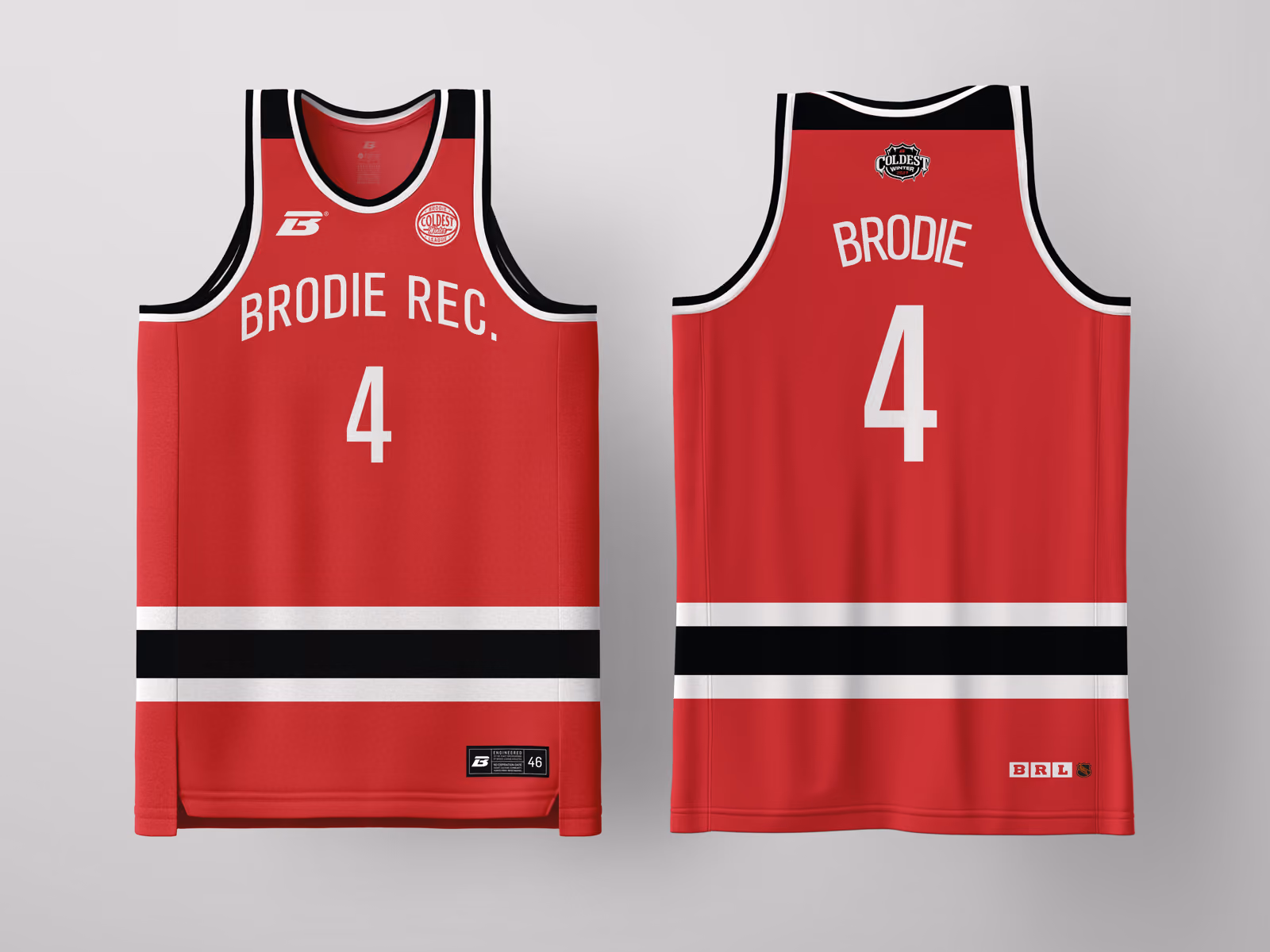 Brodie Rec League Brooklyn Red Coldest Winter '27 jersey, custom basketball uniform for the recreational league
