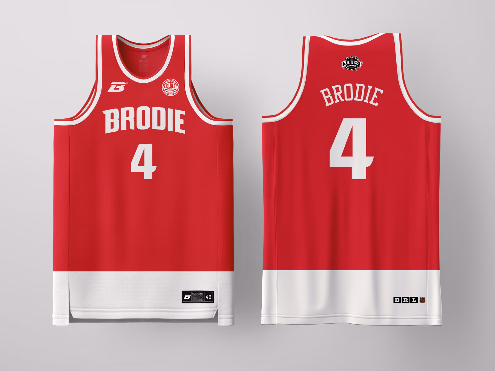 Brodie Rec League Detroit Red Coldest Winter '27 jersey, custom basketball uniform for the recreational league