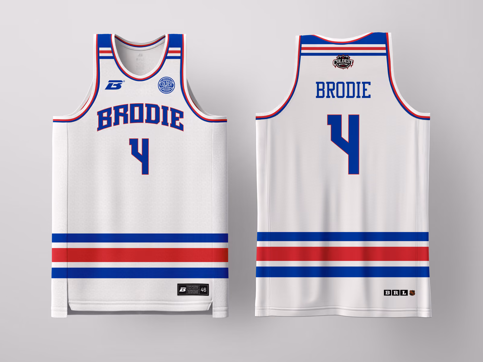 Brodie Rec League New York White Coldest Winter '27 jersey, custom basketball uniform for the recreational league