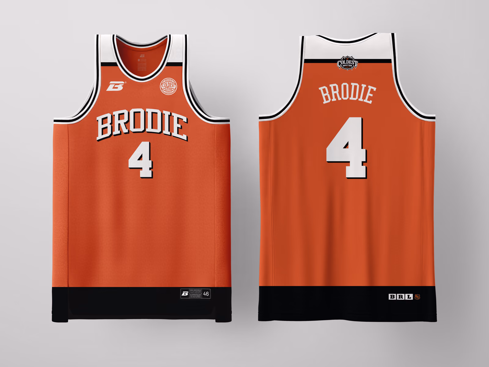 Brodie Rec League Philadelphia Orange Coldest Winter '27 jersey, custom basketball uniform for the recreational league