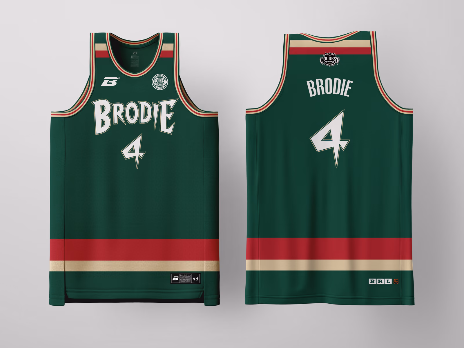 Brodie Rec League Minnesota Green Coldest Winter '27 jersey, custom basketball uniform for the recreational league