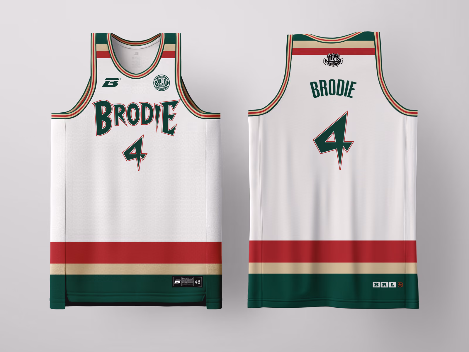 Brodie Rec League Minnesota White Coldest Winter '27 jersey, custom basketball uniform for the recreational league