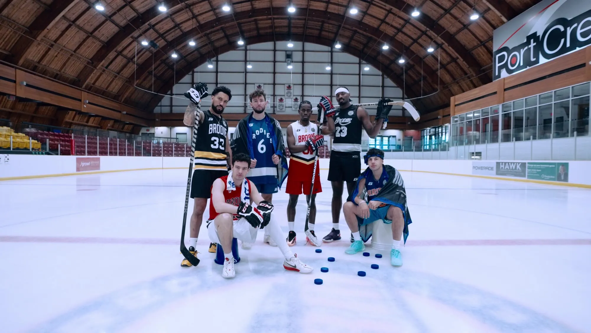 Brodie athletes lined up on the ice at the Coldest Winter rink