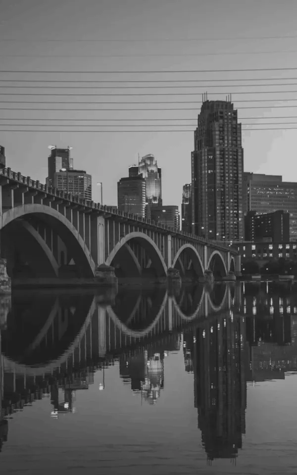 Black-and-white Minneapolis skyline