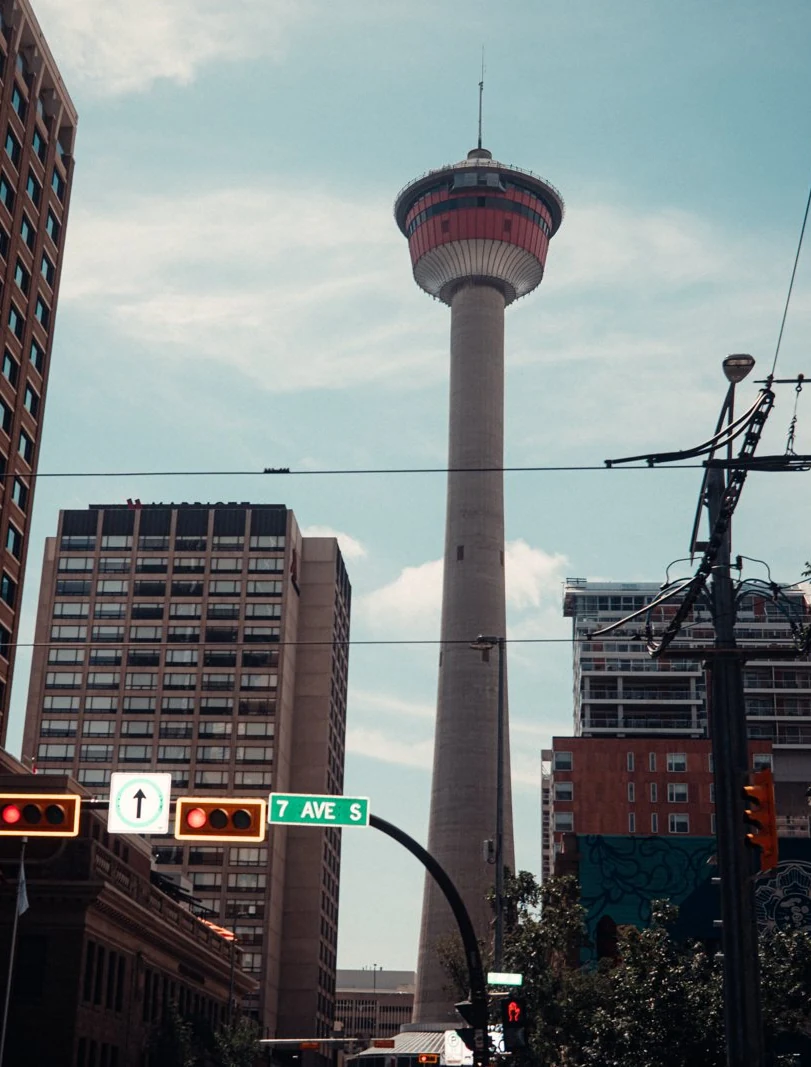 Calgary Tower against a blue sky