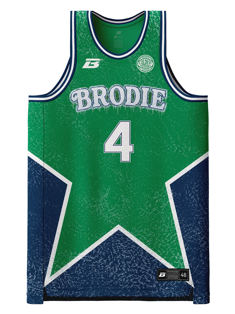 DAL x DAL jersey, front, dark colourway in green with a blown-up star