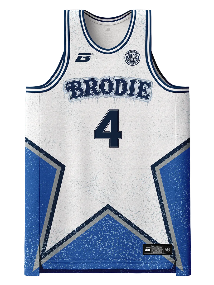 DAL x DAL jersey, front, lite colourway in white with a blue star