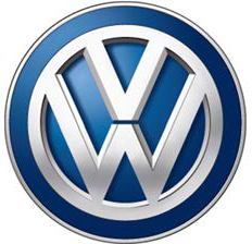 A blue and silver volkswagen logo on a white background.