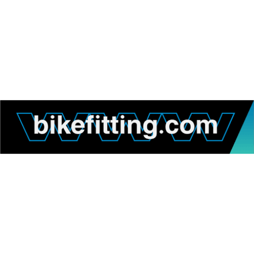 Logo featuring the text 'bikefitting.com' in white over stylized blue outlined 'WWW' letters on a black background with a blue triangle on the right edge.