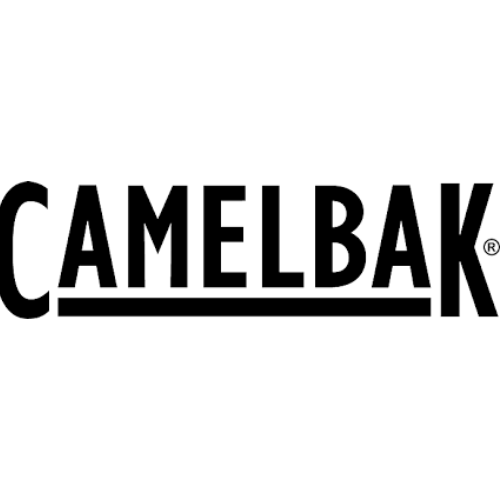 Black CamelBak logo with a horizontal line underneath on a white background.