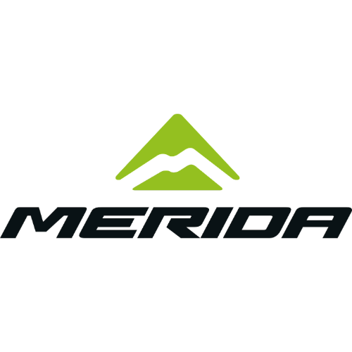 MERIDA brand logo with stylized green mountain icon above bold black uppercase text.