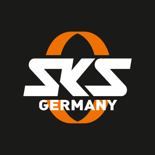 SKS Germany logo with stylized white SKS letters over an orange oval shape on a black background.