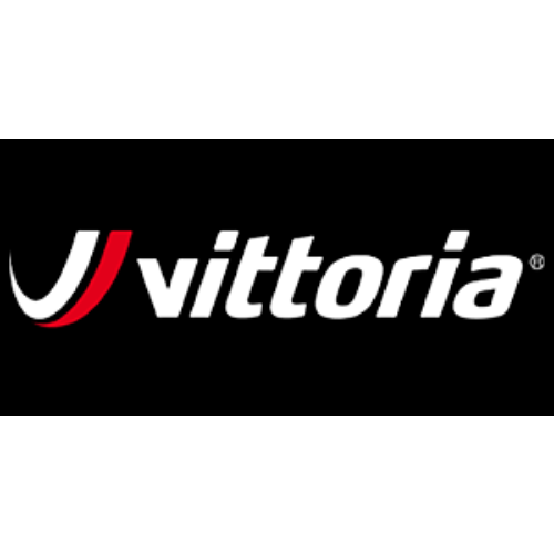 Vittoria brand logo with stylized red and white swoosh on black background.