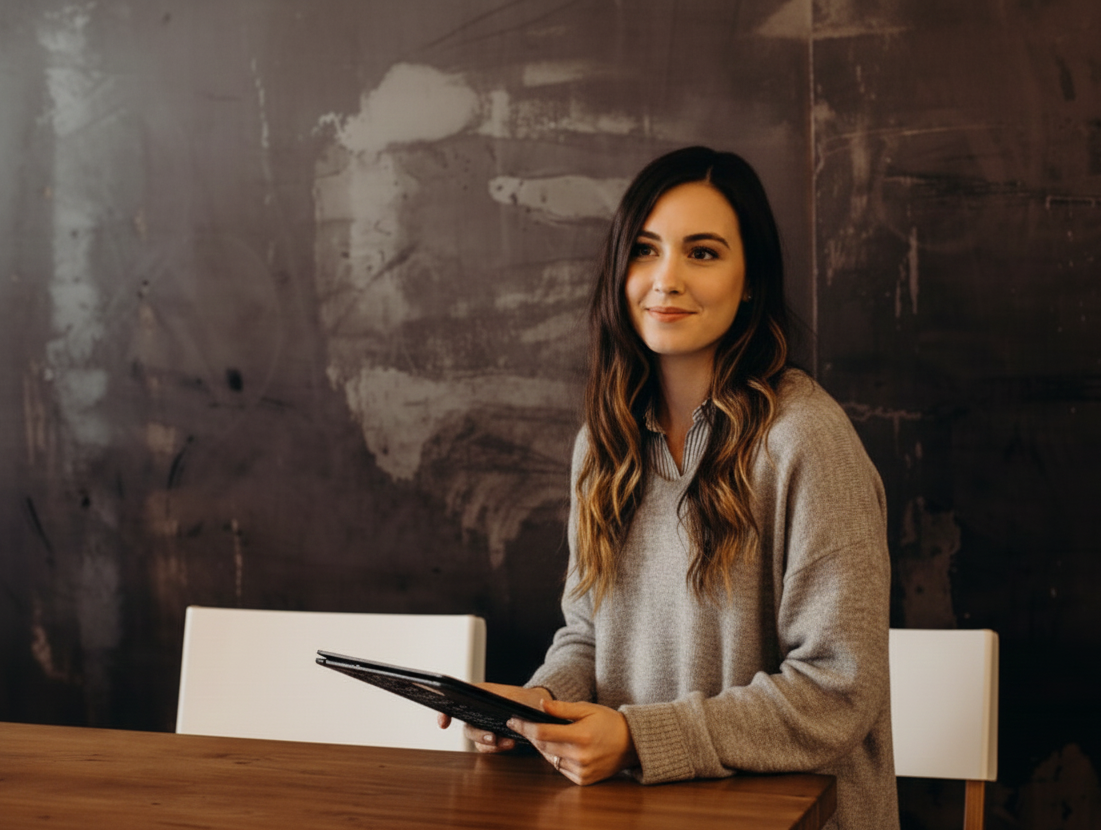 A lady working on a tablet