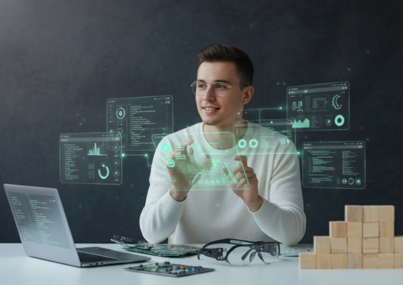 A man working with AI