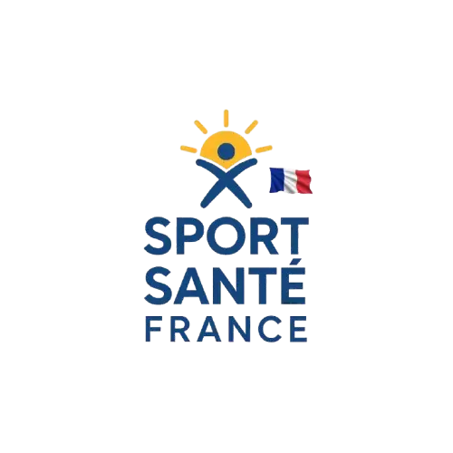 Logo with a stylized person under a sun and a small French flag above the text 'SPORT SANTÉ FRANCE'.