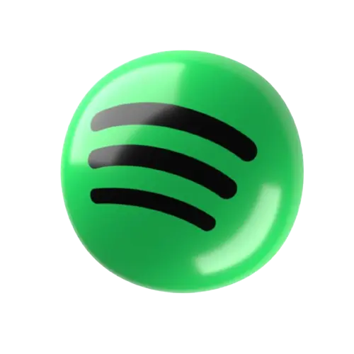 Green circular icon with three black curved lines, representing the Spotify logo.