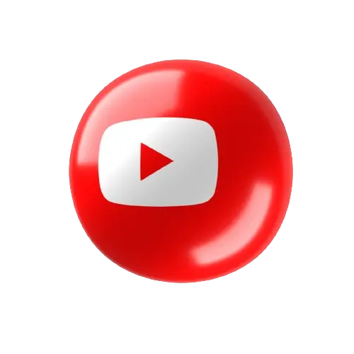 Red circular button with white YouTube play icon in the center.