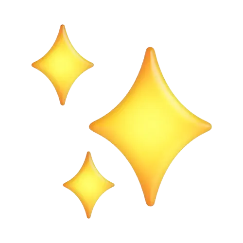 Three yellow glowing sparkle stars of varying sizes on a transparent background.