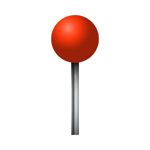 Red spherical pushpin with a silver pin on a black background.