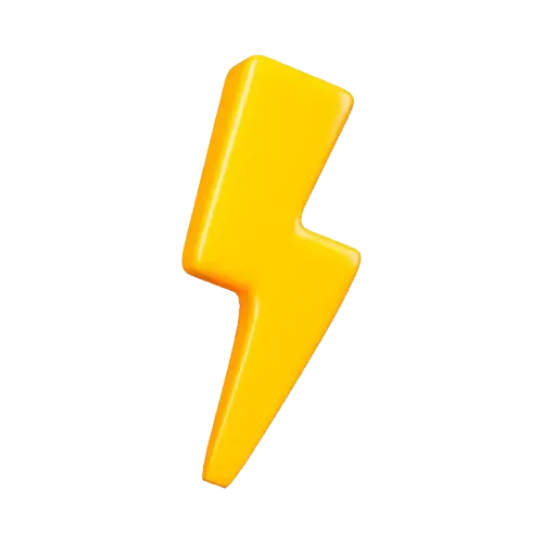 Yellow lightning bolt icon with a smooth 3D appearance on a transparent background.