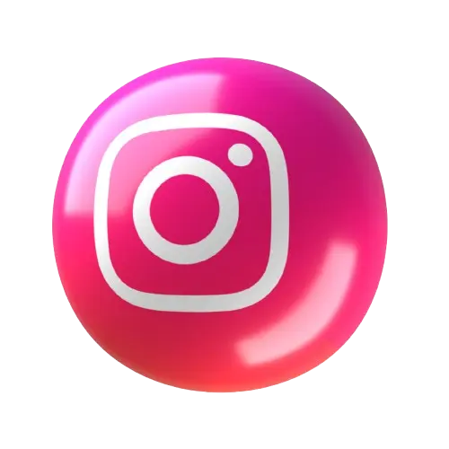 Pink and purple circular Instagram logo with white camera icon in the center.