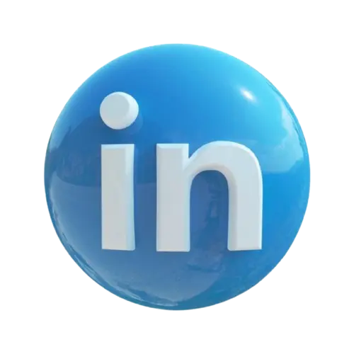 Blue circular 3D icon with white lowercase letters 'in' representing the LinkedIn logo.
