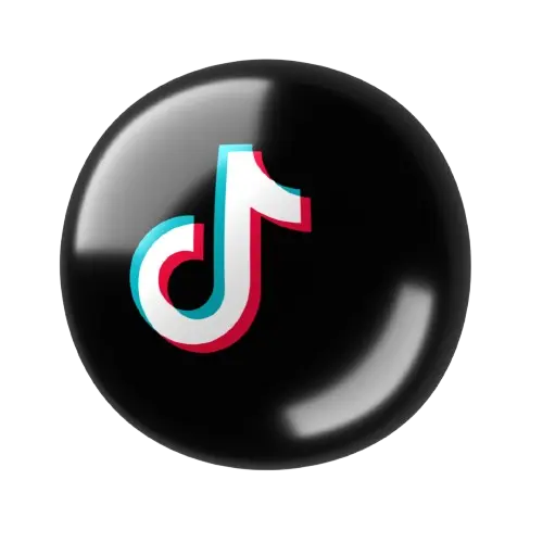Black circular button with the multicolored TikTok logo centered.