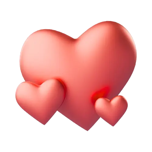Three glossy red hearts of varying sizes clustered together on a transparent background.