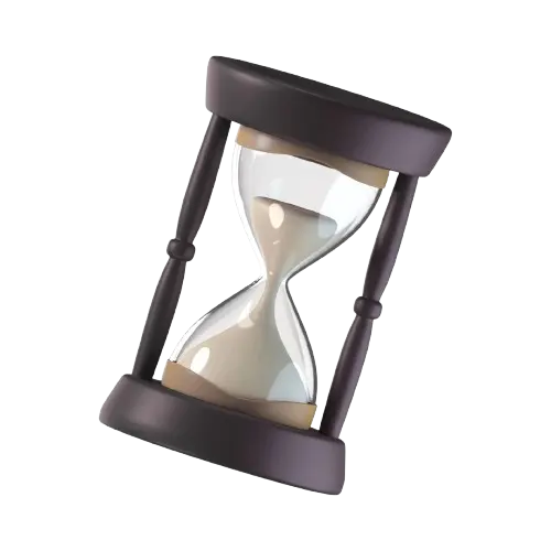 Classic hourglass timer with light brown sand halfway through, encased in a dark wooden frame.