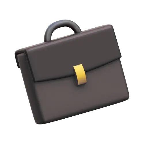 3D illustration of a black briefcase with a gold clasp and handle.