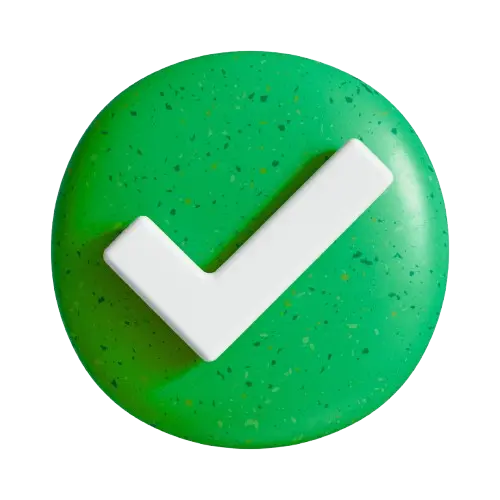 Green circular button with white 3D checkmark symbol.